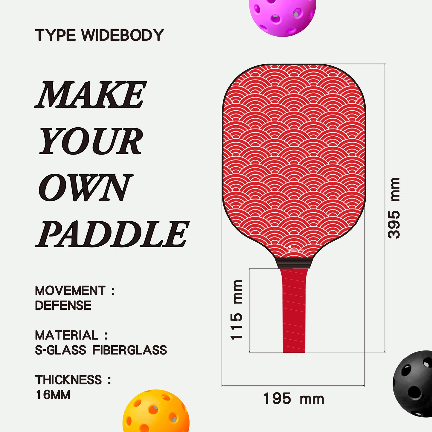 Pickleball Paddle - Adult S-glass Fiberglass (Widebody) (Customization)